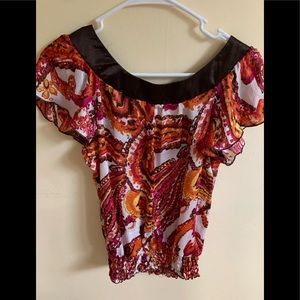 Heart Soul • Women Paisley blouse Scoop Neck• Short Raffle Sleeve Elastic Waist